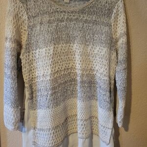 Chico's Two-Tone Knit Sweater in Gray and Cream